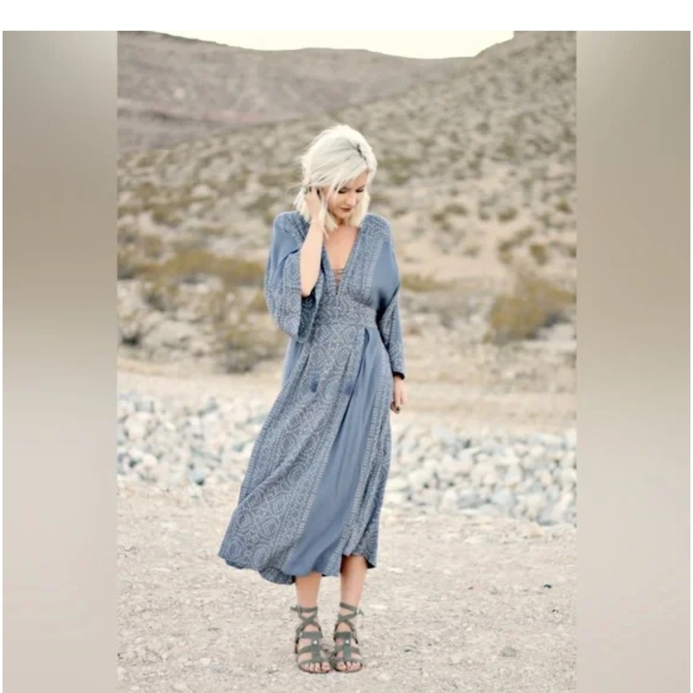Free People Blue Bohemian Midi Dress Sz4 - Picture 3 of 8